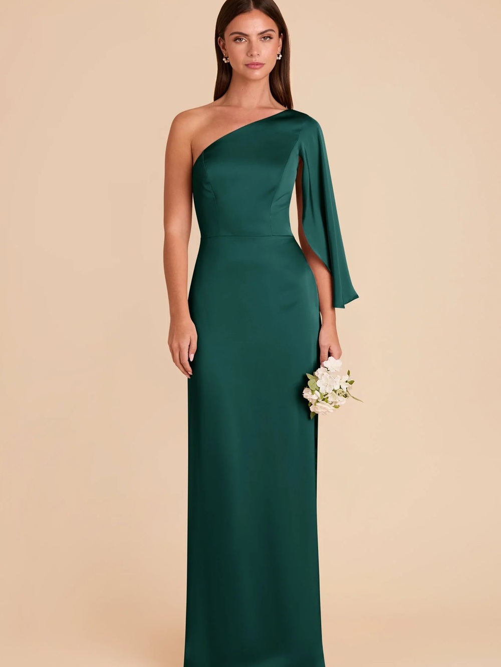 Birdy Grey One-Shoulder Emerald Gown